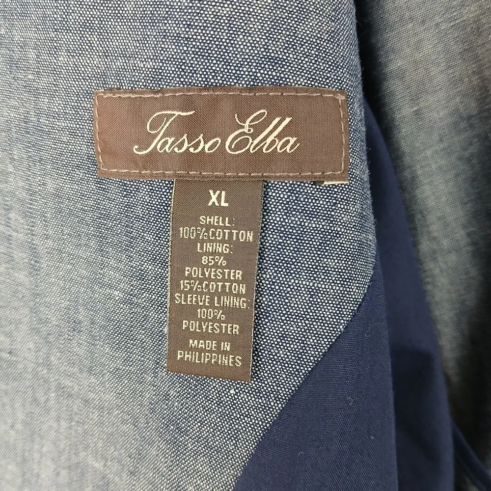 Tasso Elba‎ XL 46L Mens Blazer Sport Coat Chambray Unstructured Blue 23x32
